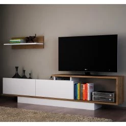 Loftscape Ensemble meubles TV Atfih (2 éléments) - Blanc / Imitation noyer