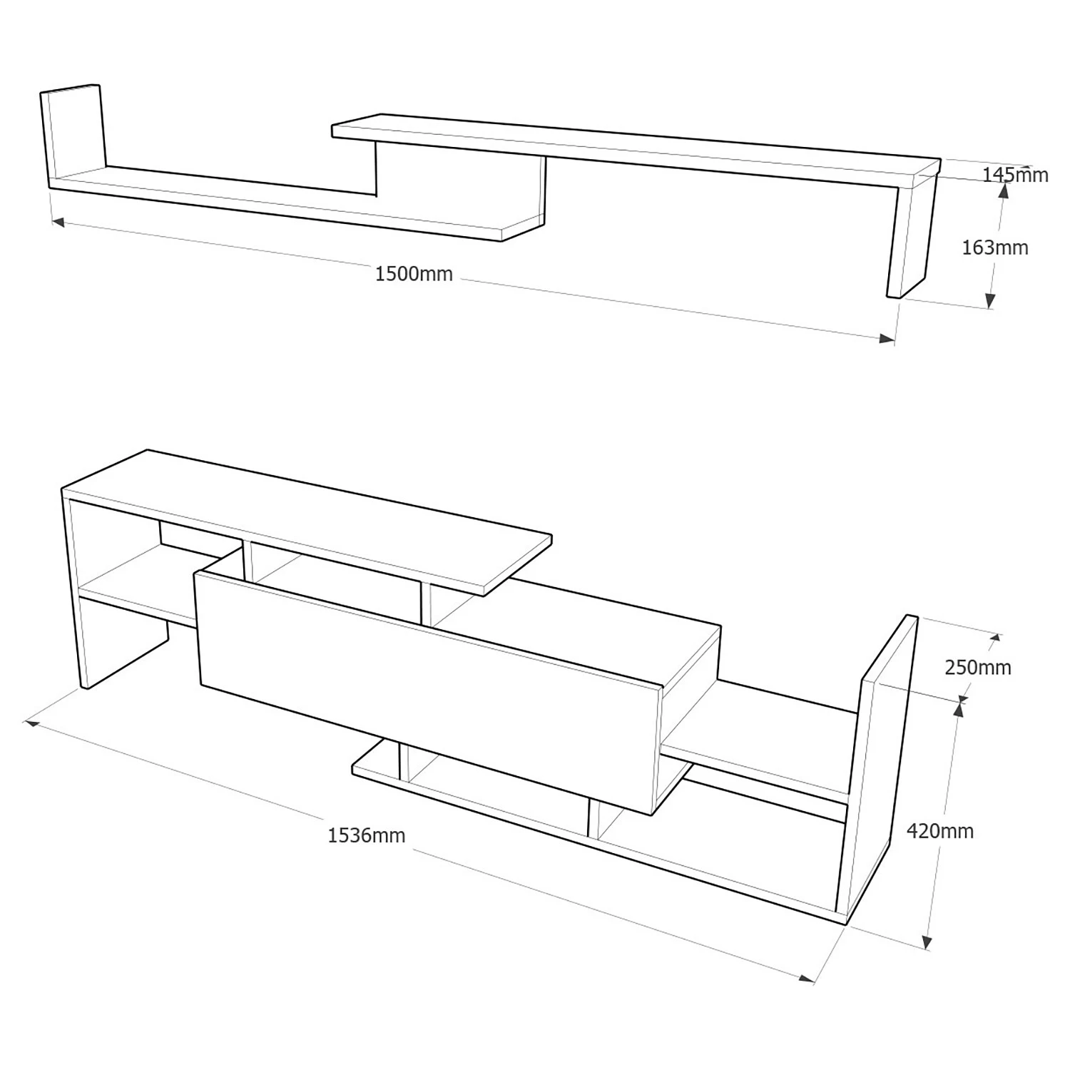 Loftscape Ensemble meubles TV Dindori (2 éléments) - Blanc / Imitation noyer 6 Loftscape Ensemble meubles TV Dindori (2 éléments) - Blanc / Imitation noyer – Image 4