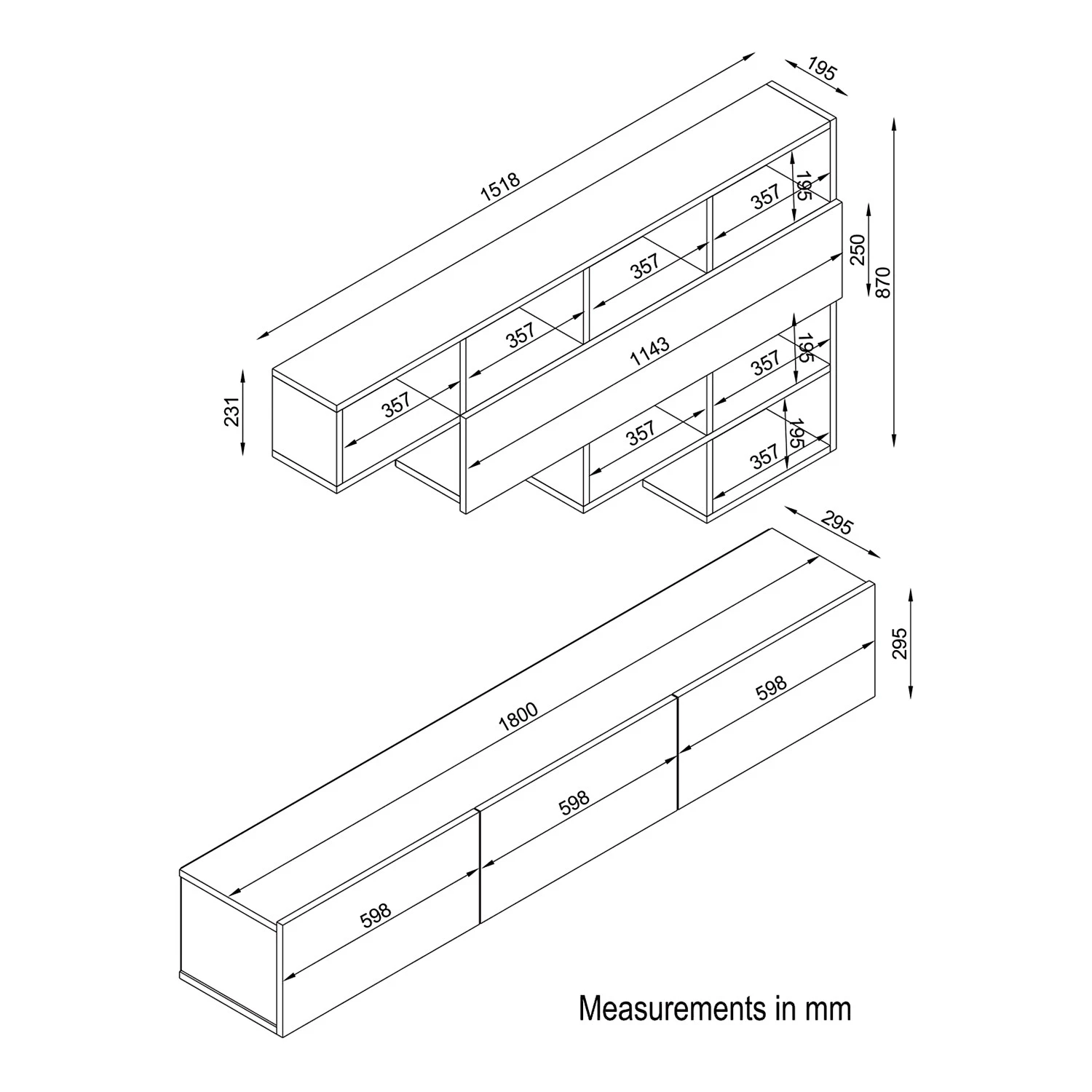 Loftscape Ensemble meubles TV Dovery (2 éléments) - Imitation noyer / Blanc 8 Loftscape Ensemble meubles TV Dovery (2 éléments) - Imitation noyer / Blanc – Image 6