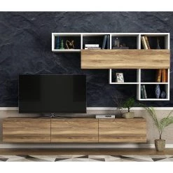 Loftscape Ensemble meubles TV Dovery (2 éléments) - Imitation noyer / Blanc