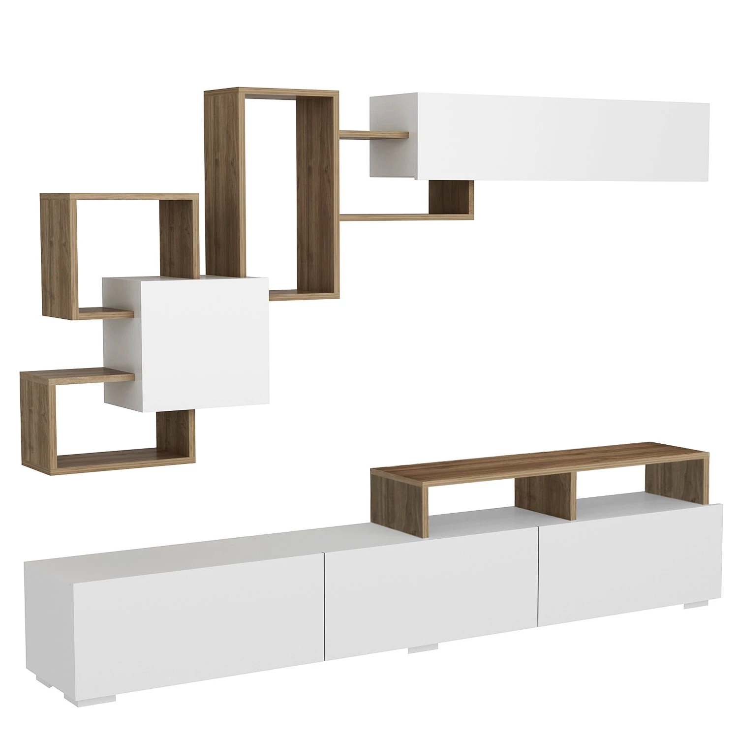 Loftscape Ensemble meuble TV Eliho (2 éléments) - Blanc / Imitation noyer 6 Loftscape Ensemble meuble TV Eliho (2 éléments) - Blanc / Imitation noyer – Image 4