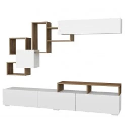 Loftscape Ensemble meuble TV Eliho (2 éléments) - Blanc / Imitation noyer 12 Loftscape Ensemble meuble TV Eliho (2 éléments) - Blanc / Imitation noyer -Meubles de salon Soldes 1000314887 211214 133832000130 DETAILS P000000001000314887