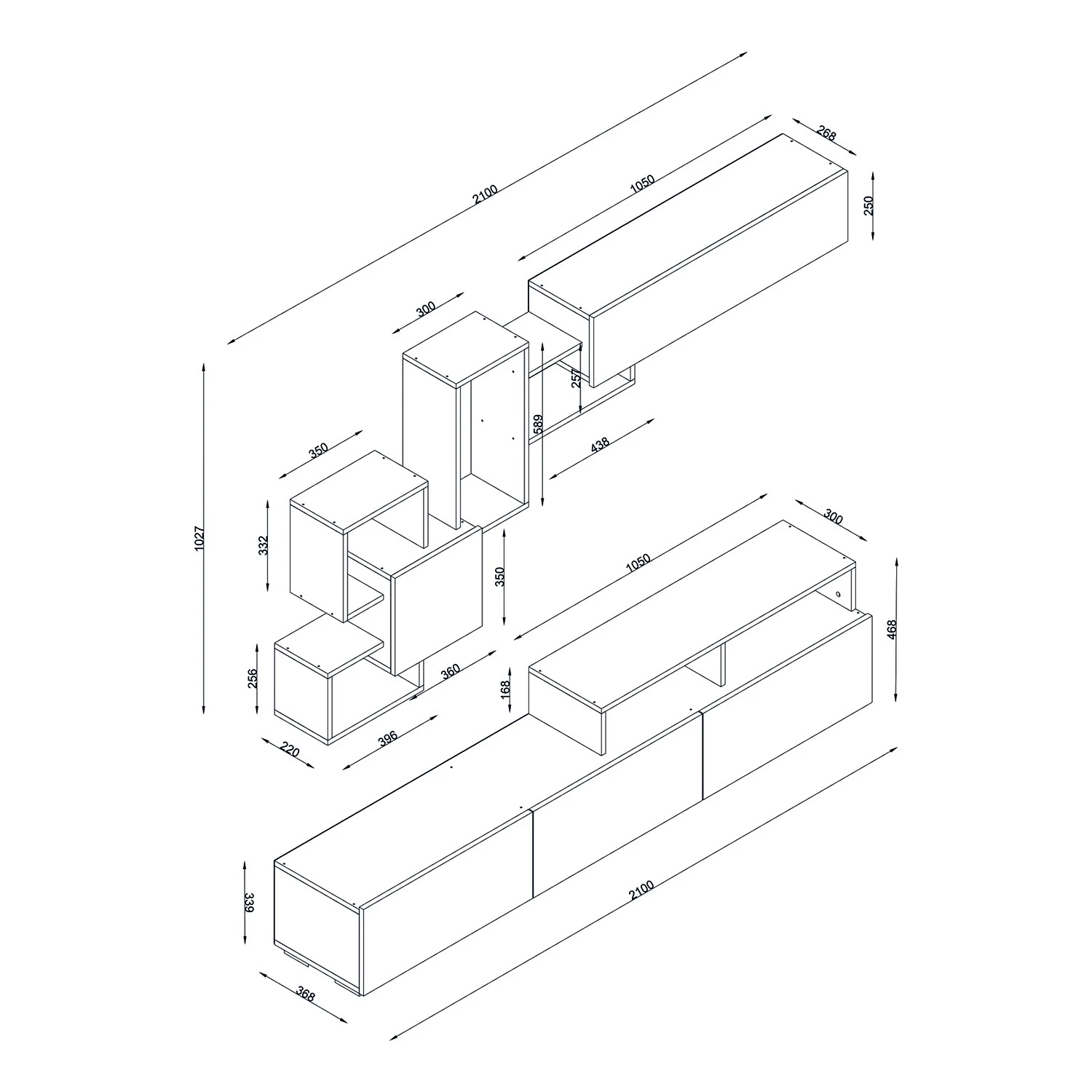 Loftscape Ensemble meuble TV Eliho (2 éléments) - Blanc / Imitation noyer 8 Loftscape Ensemble meuble TV Eliho (2 éléments) - Blanc / Imitation noyer – Image 6
