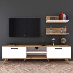 Ensemble meubles TV Rangun I (3 élém.) - Imitation chêne / Blanc