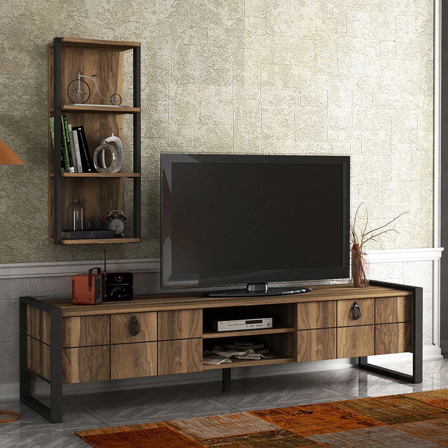 Red Living Ensemble meubles TV Lando (2 éléments) - Imitation noyer / Gris 3 Red Living Ensemble meubles TV Lando (2 éléments) - Imitation noyer / Gris