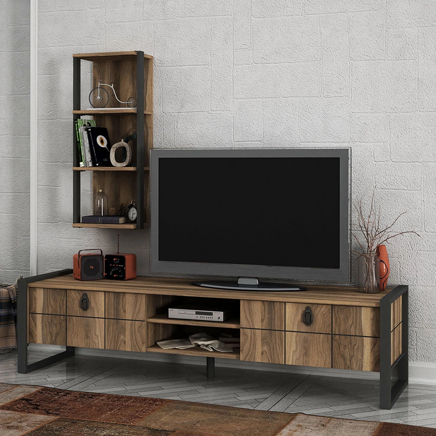 Red Living Ensemble meubles TV Lando (2 éléments) - Imitation noyer / Gris 5 Red Living Ensemble meubles TV Lando (2 éléments) - Imitation noyer / Gris – Image 3