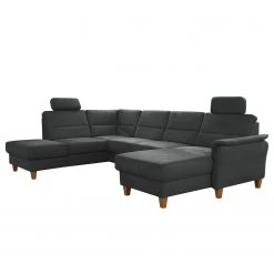 Loftscape Canapé panoramique Corvus - Microfibre Alais: Gris - Méridienne longue à gauche (vue de face) - Avec fonction couchage