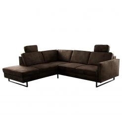 Canapé d’angle Godow I - Microfibre Flavie: Marron foncé - Méridienne longue à gauche (vue de face)