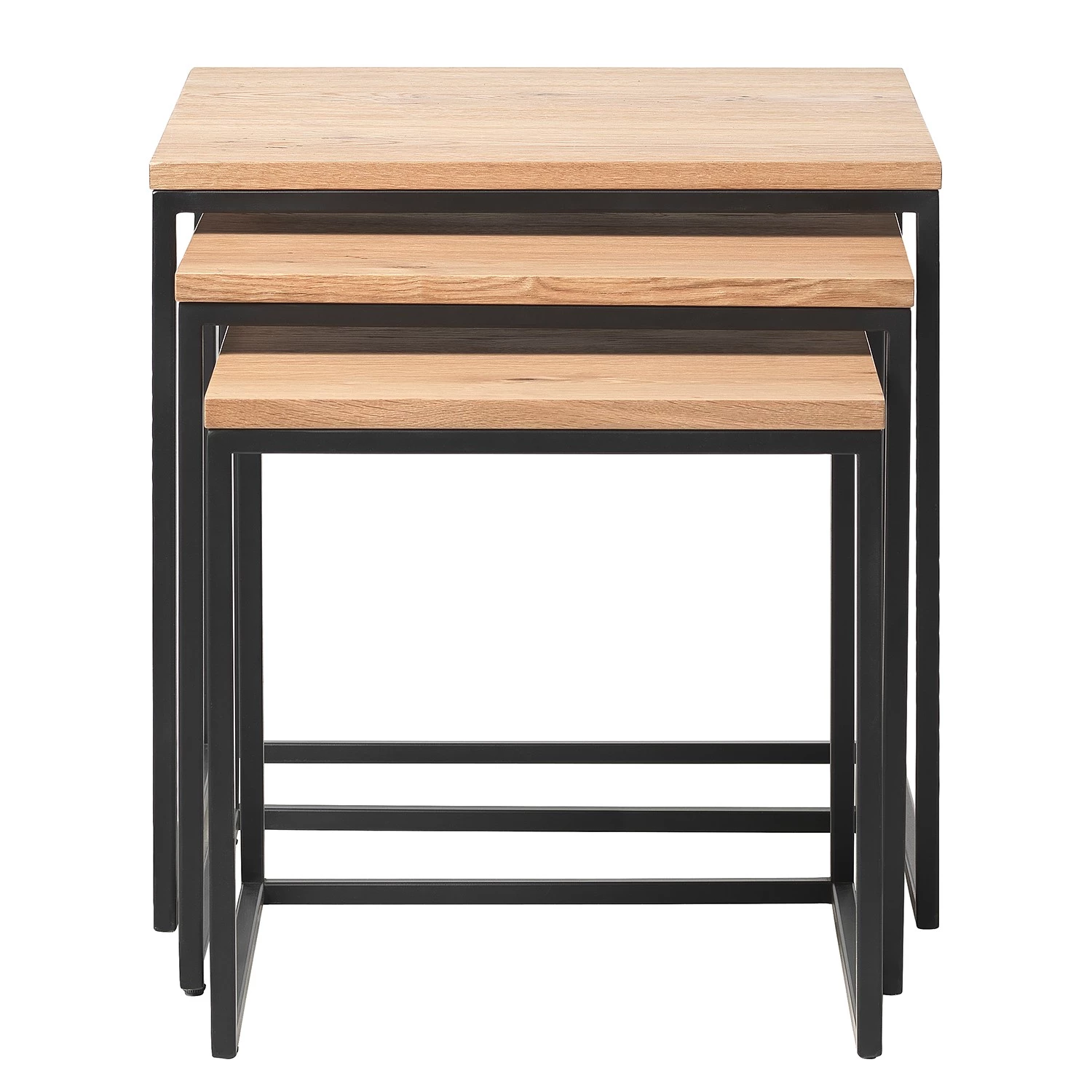 Red Living Tables gigognes Ratho (3 éléments) - Placage en bois véritable / Métal -Chêne / Noir 4 Red Living Tables gigognes Ratho (3 éléments) - Placage en bois véritable / Métal -Chêne / Noir – Image 2