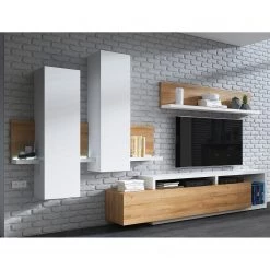 Loftscape Ensemble meubles TV Littor (3 éléments) - Blanc / Imitation chêne Grandson