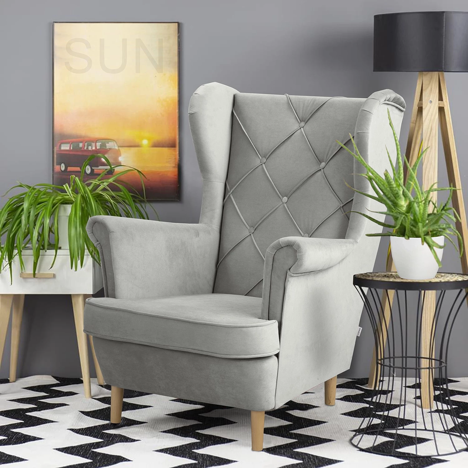 Norrwood Fauteuil bergère Olmen - Microfibre Jada: Bleu gris 4 Norrwood Fauteuil bergère Olmen - Microfibre Jada: Bleu gris – Image 2