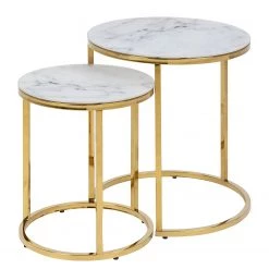 Fredriks Tables gigognes Katori II (lot de 2) - Verre / Métal - Imitation marbre blanc / Doré