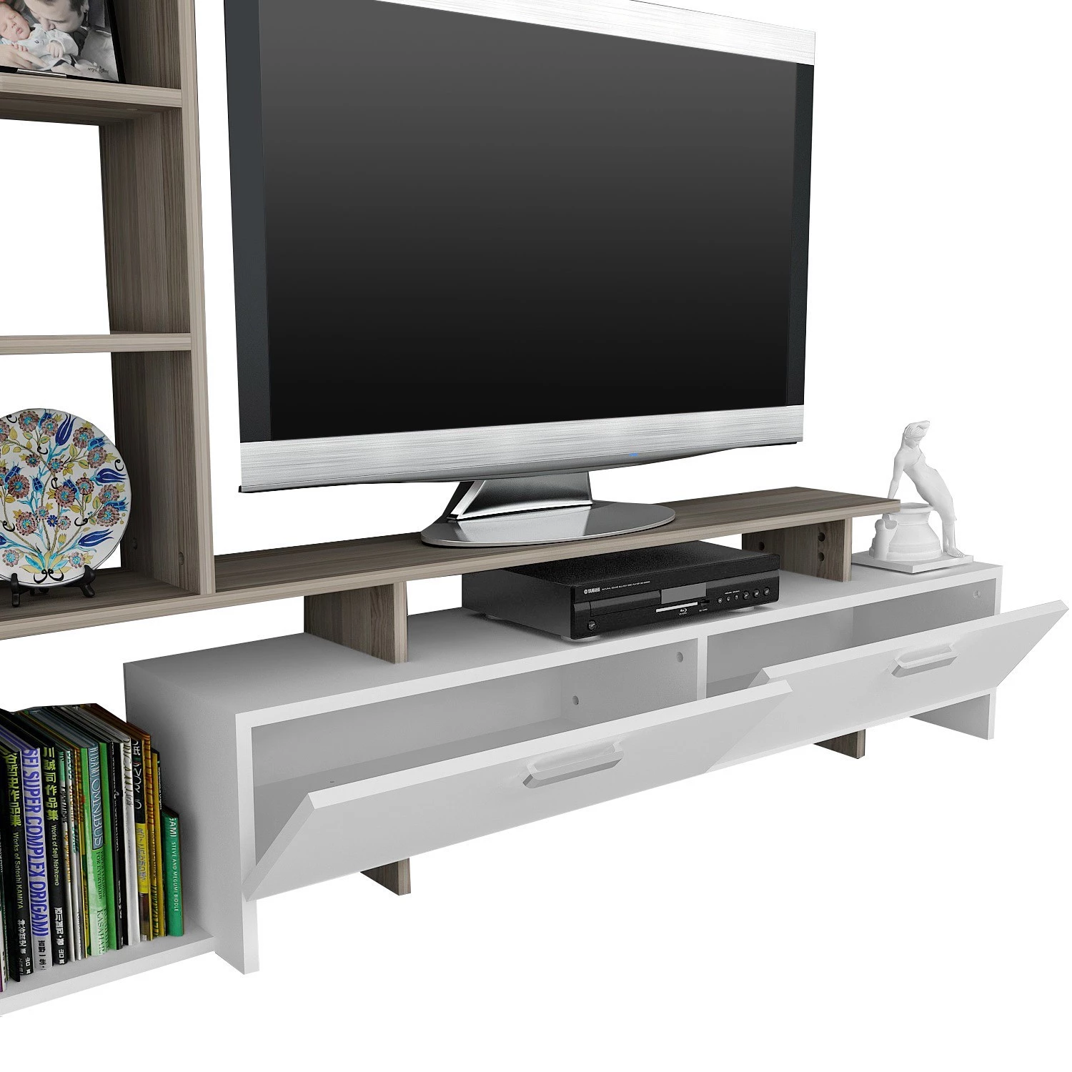 Loftscape Ensemble meubles TV Sasino - Blanc / Imitation chêne sable 7 Loftscape Ensemble meubles TV Sasino - Blanc / Imitation chêne sable – Image 5