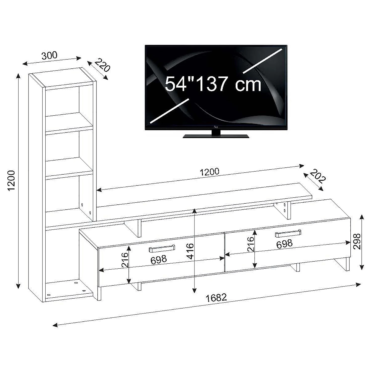 Loftscape Ensemble meubles TV Sasino - Blanc / Imitation chêne sable 8 Loftscape Ensemble meubles TV Sasino - Blanc / Imitation chêne sable – Image 6
