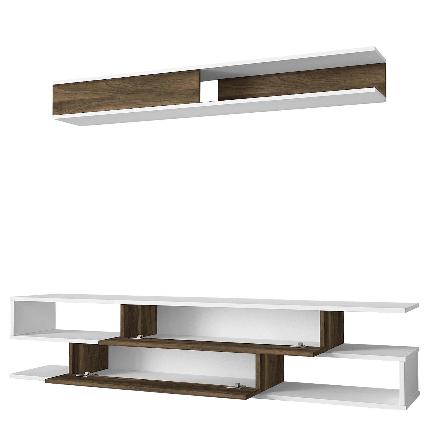 Loftscape Ensemble meubles TV Morioka - Blanc / Imitation noyer 8 Loftscape Ensemble meubles TV Morioka - Blanc / Imitation noyer – Image 6