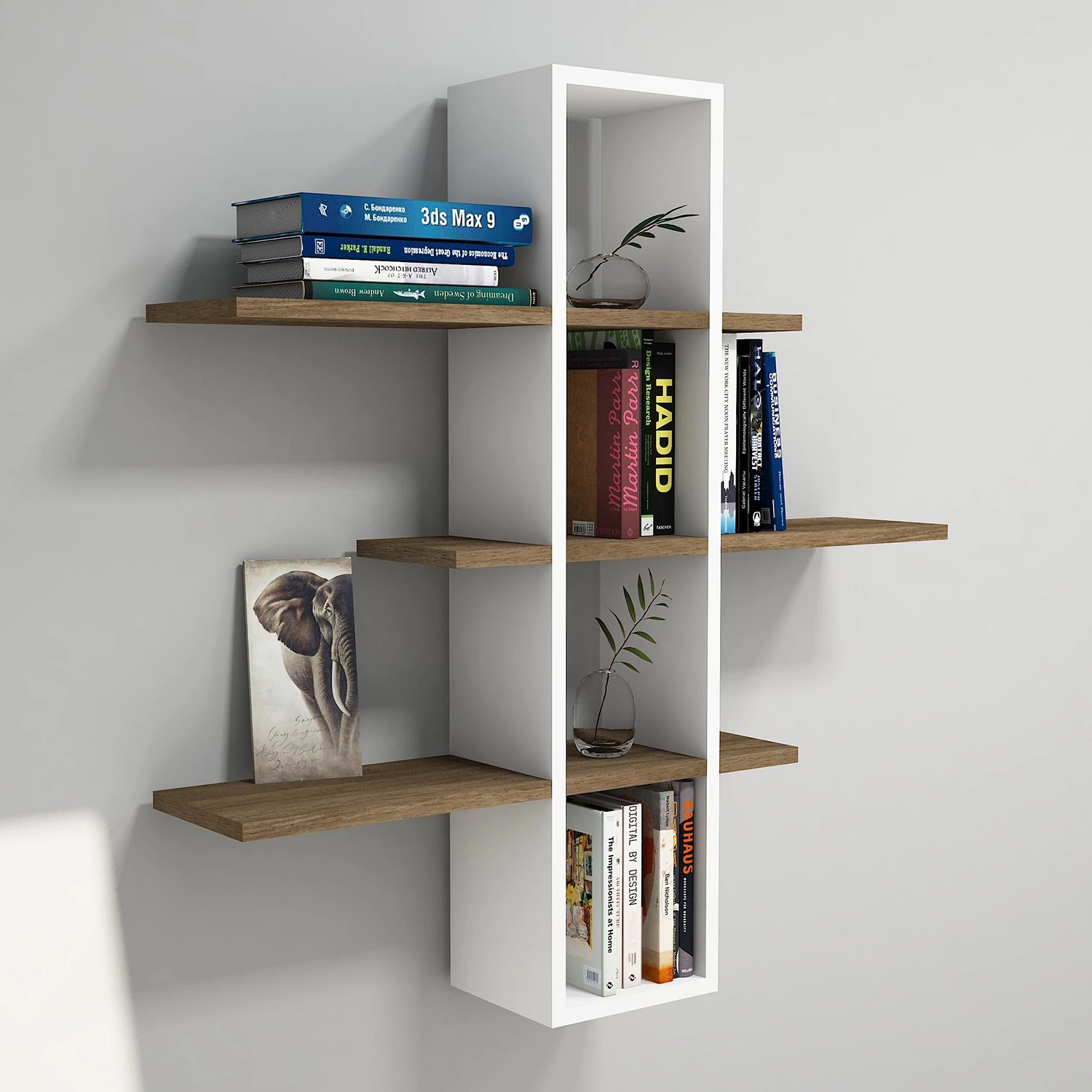 Loftscape Étagère murale Valetta - Blanc / Imitation noyer 4 Loftscape Étagère murale Valetta - Blanc / Imitation noyer – Image 2