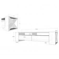 Loftscape Meuble TV Varel - Blanc / Imitation noyer -Meubles de salon Soldes 1000333640 220302 500 SKETCH DETAILS P000000001000333640 sketch