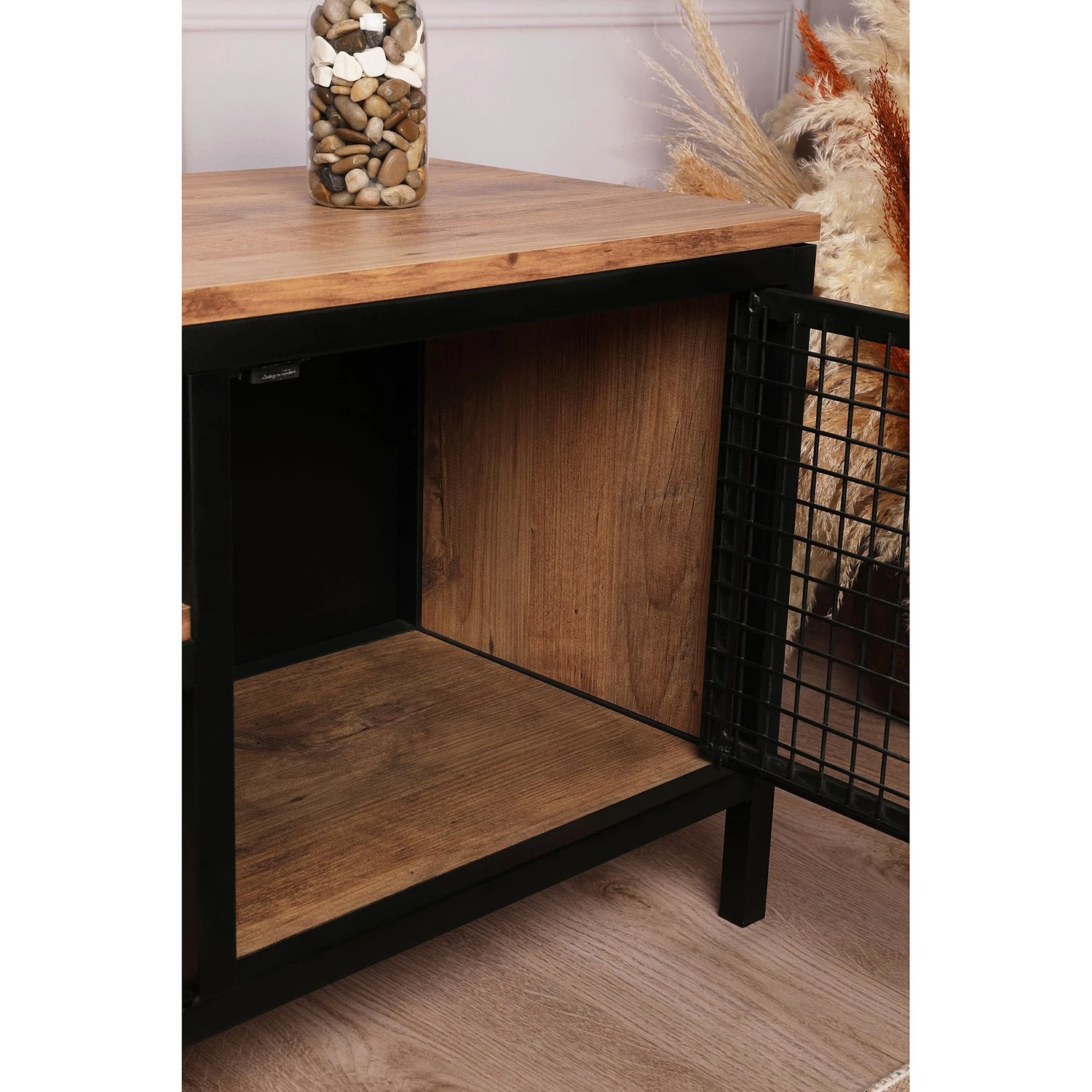 Red Living Meuble TV Zons - Métal - Imitation chêne / Noir 12 Red Living Meuble TV Zons - Métal - Imitation chêne / Noir – Image 10