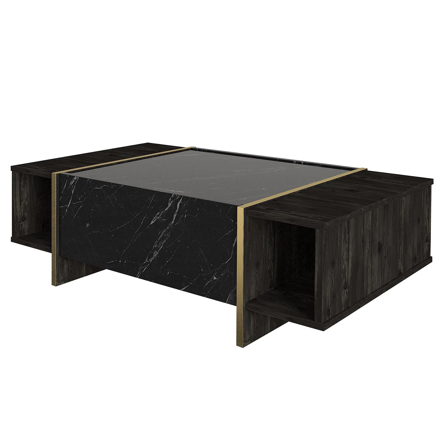 Loftscape Table basse Vidal - Décor en marbre noir / Décor en noyer / Doré 3 Loftscape Table basse Vidal - Décor en marbre noir / Décor en noyer / Doré