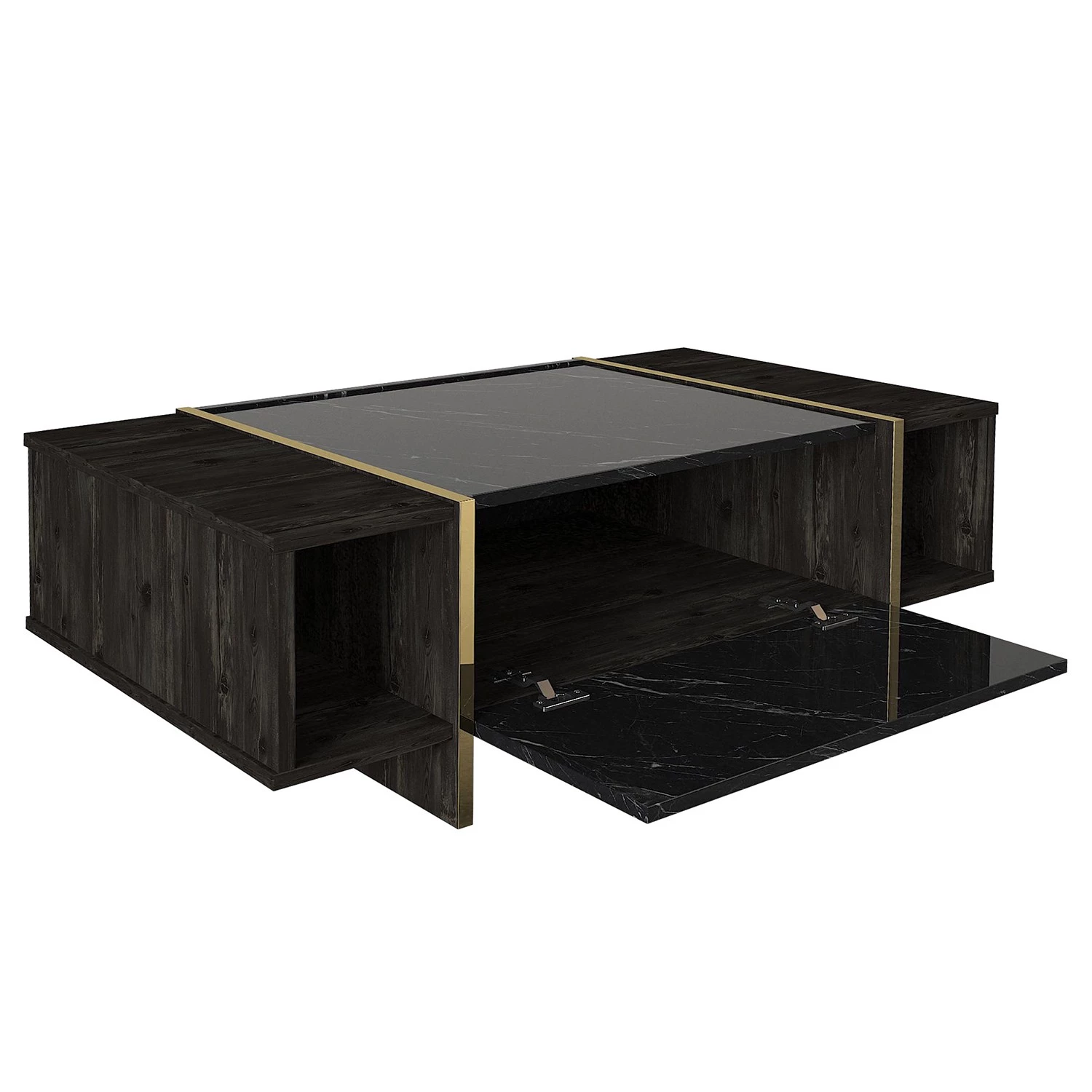 Loftscape Table basse Vidal - Décor en marbre noir / Décor en noyer / Doré 8 Loftscape Table basse Vidal - Décor en marbre noir / Décor en noyer / Doré – Image 6