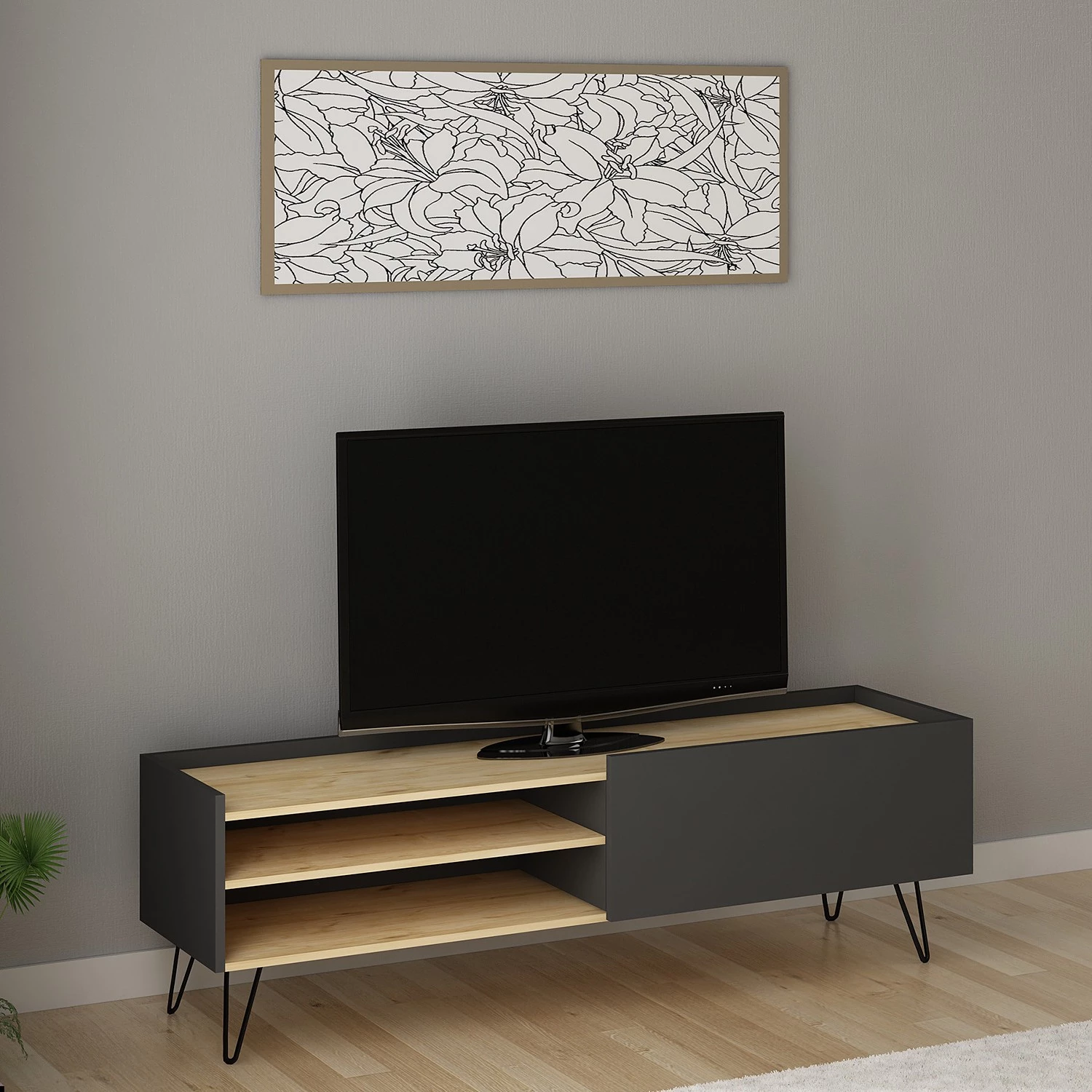 Loftscape Meuble TV Venice - Anthracite / Imitation Chêne 5 Loftscape Meuble TV Venice - Anthracite / Imitation Chêne – Image 3