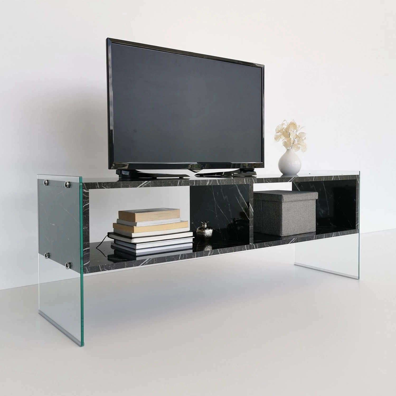 Loftscape Banc TV Nevele - Imitation marbre noir 4 Loftscape Banc TV Nevele - Imitation marbre noir – Image 2