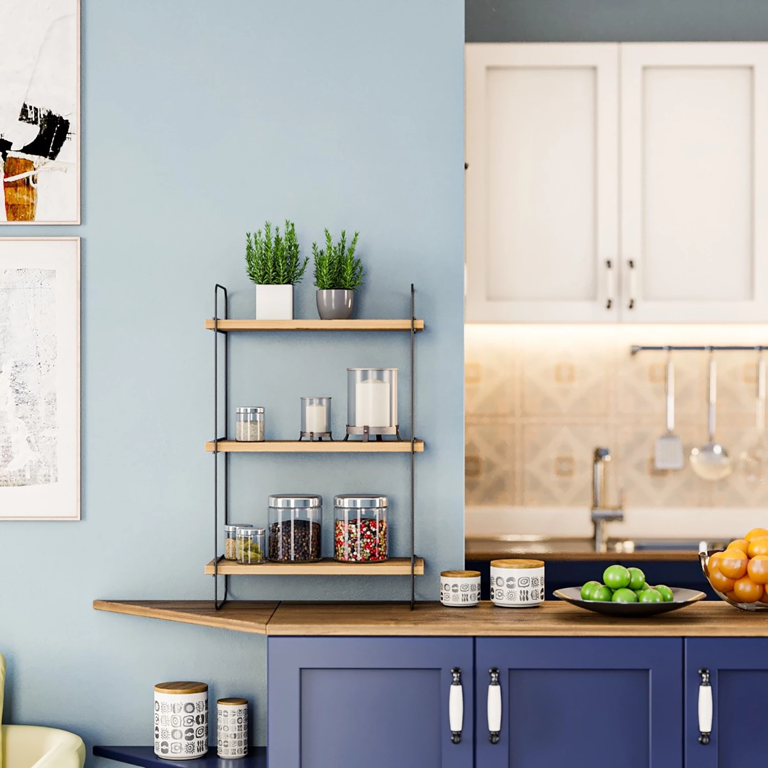 Red Living Étagère murale Papasan - Métal - Imitation chêne / Noir 6 Red Living Étagère murale Papasan - Métal - Imitation chêne / Noir – Image 4