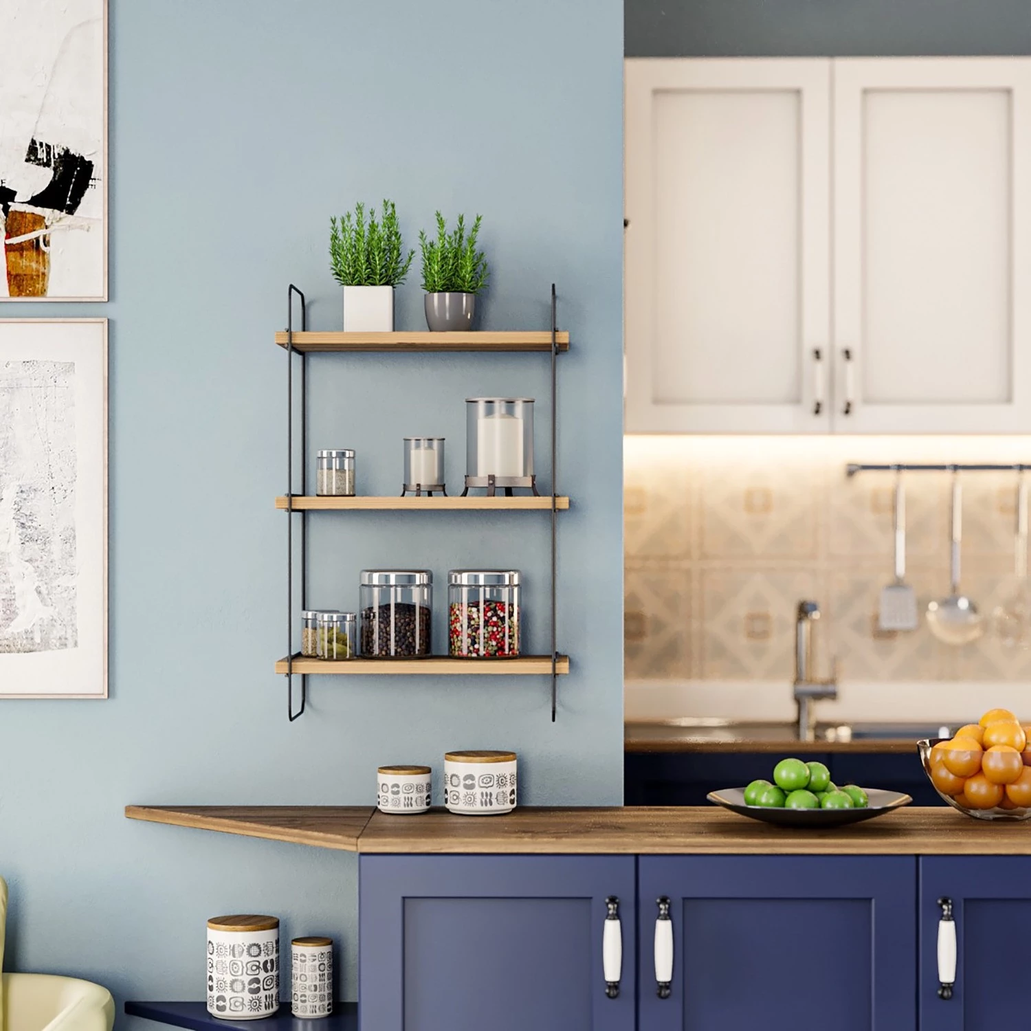 Red Living Étagère murale Papasan - Métal - Imitation chêne / Noir 7 Red Living Étagère murale Papasan - Métal - Imitation chêne / Noir – Image 5