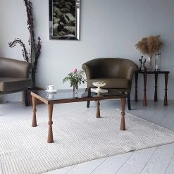 Ars Natura Bout de canapé Donatella - Verre / Noyer massif - Noir fumé / Noyer clair -Meubles de salon Soldes 1000333706 220302 024 MOOD DETAILS P000000001000333706 mood