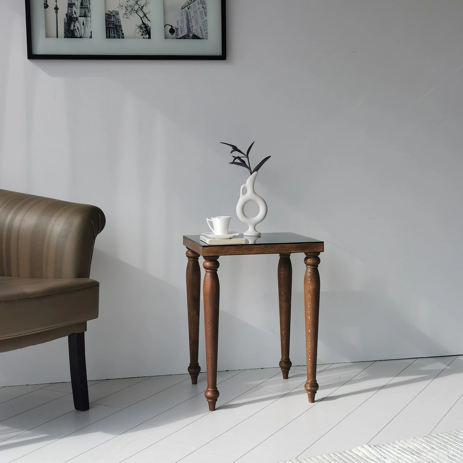 Ars Natura Bout de canapé Tating - Verre / Noyer massif - Noir fumé / Noyer 7 Ars Natura Bout de canapé Tating - Verre / Noyer massif - Noir fumé / Noyer – Image 5