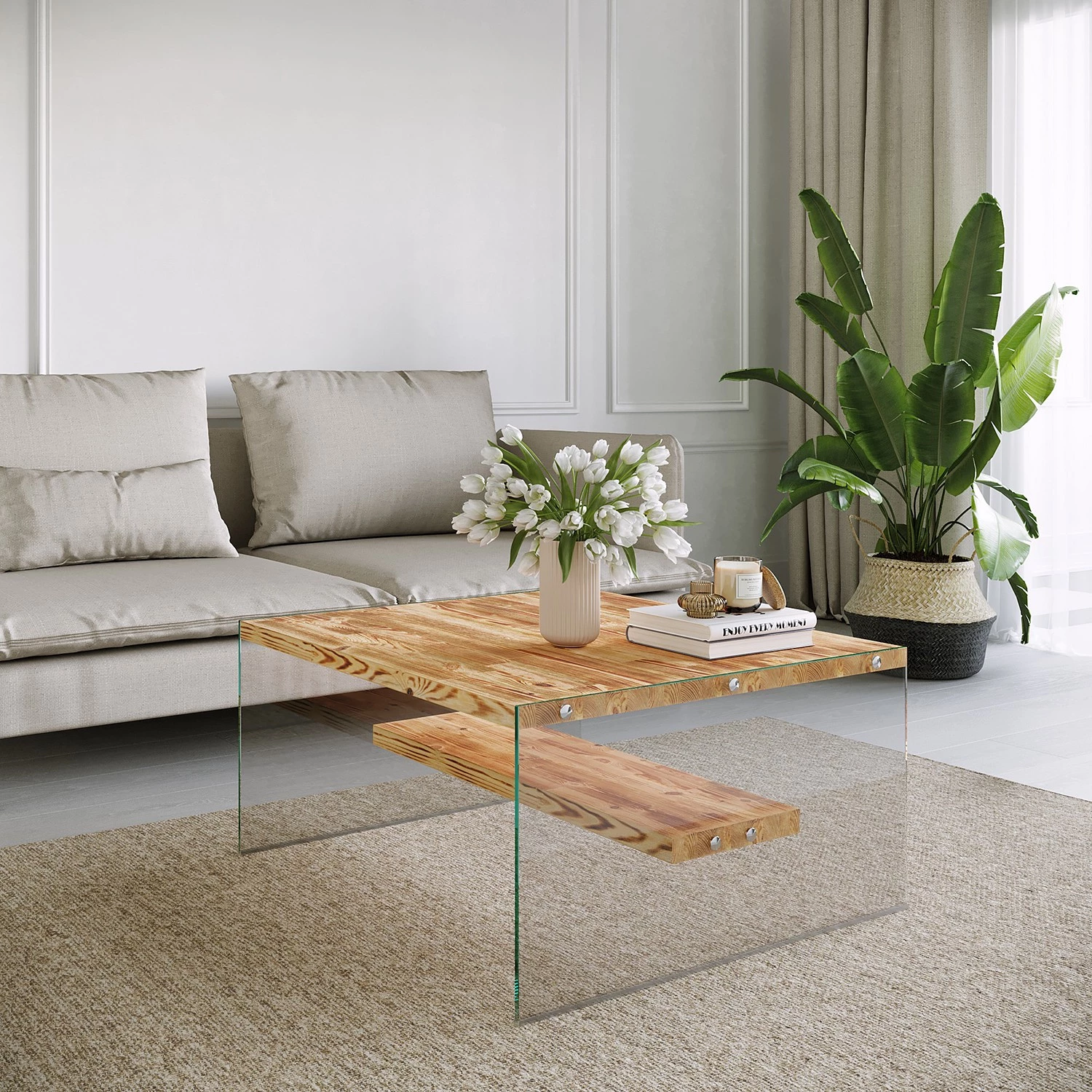 Loftscape Table basse Rodgau - Verre / Pin massif - Pin 4 Loftscape Table basse Rodgau - Verre / Pin massif - Pin – Image 2