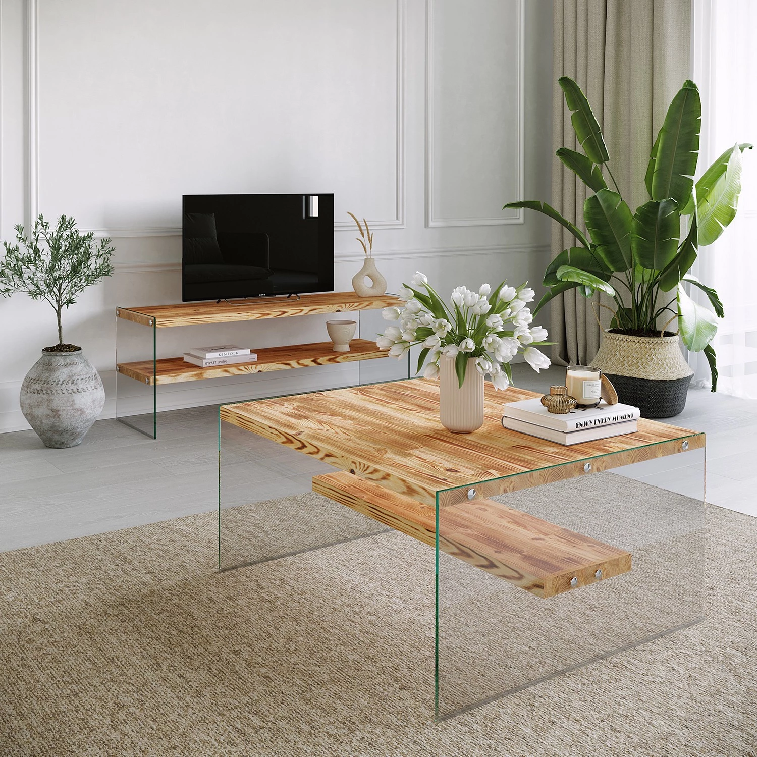 Loftscape Table basse Rodgau - Verre / Pin massif - Pin 5 Loftscape Table basse Rodgau - Verre / Pin massif - Pin – Image 3