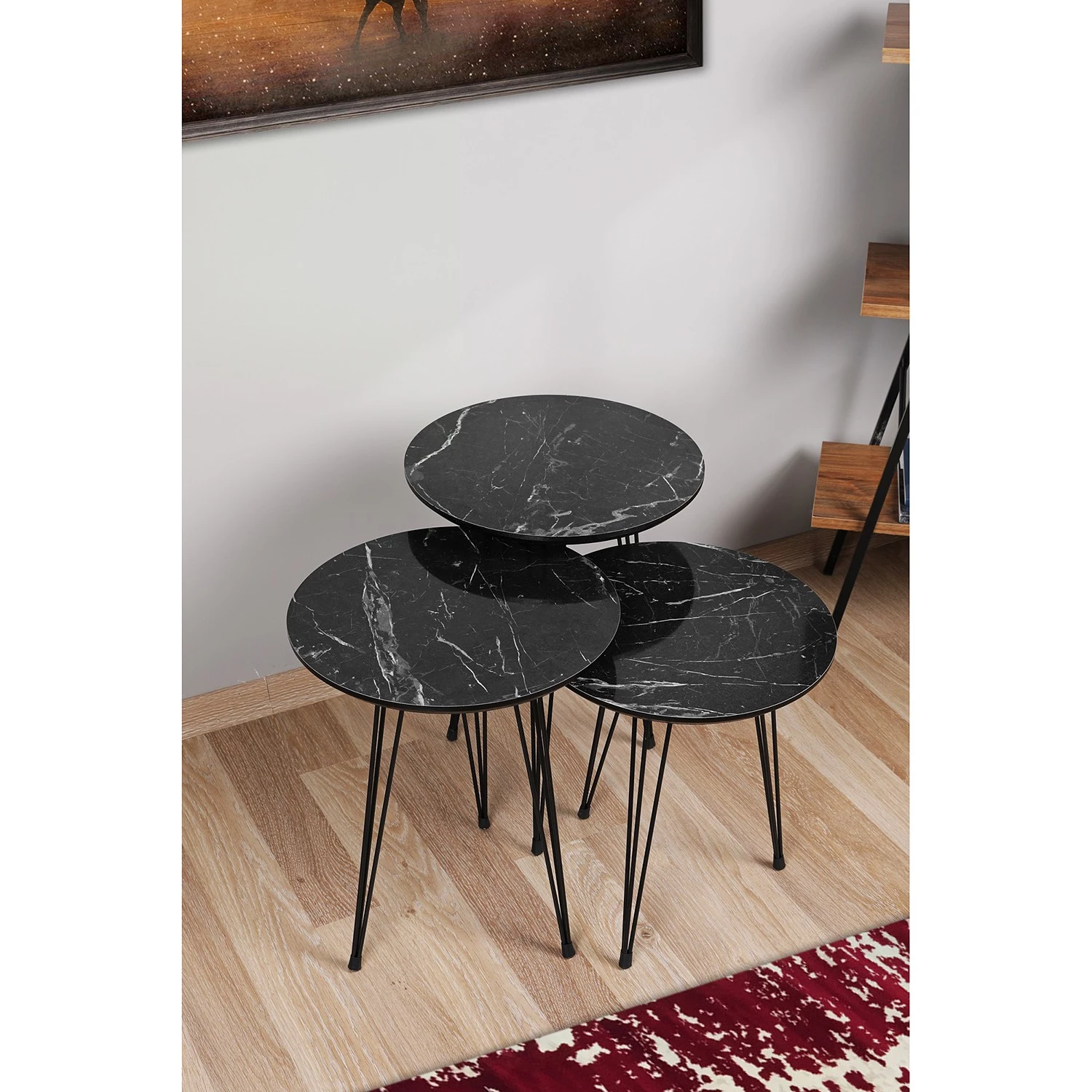 Loftscape Tables gigognes Soffy (lot de 3) - Métal - Imitation marbre noir / Noir 4 Loftscape Tables gigognes Soffy (lot de 3) - Métal - Imitation marbre noir / Noir – Image 2