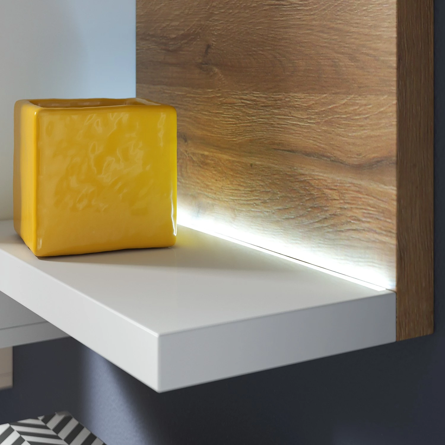 Loftscape Meuble haut Littor - Avec éclairage inclus - Blanc / Imitation chêne Grandson 6 Loftscape Meuble haut Littor - Avec éclairage inclus - Blanc / Imitation chêne Grandson – Image 4