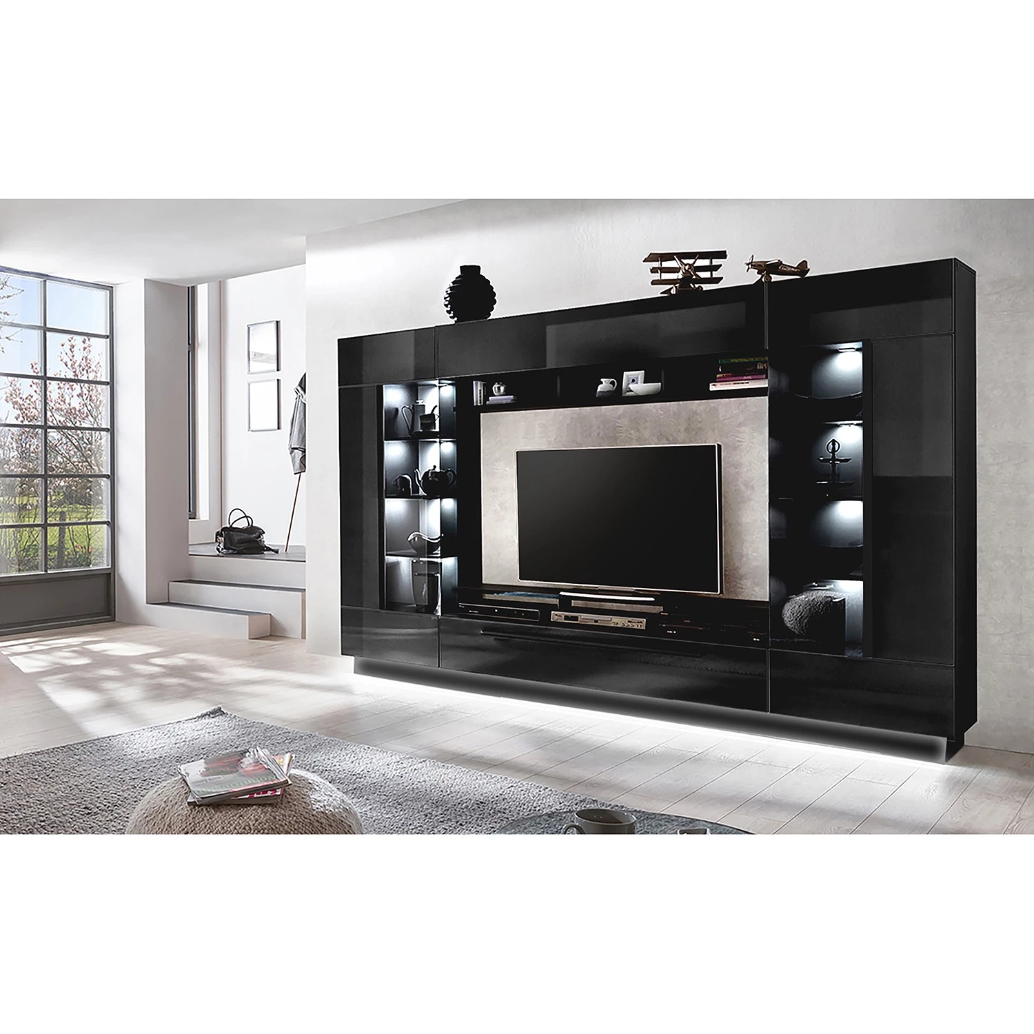 Fredriks Ensemble meubles TV Bylas (4 éléments) - Noir brillant 4 Fredriks Ensemble meubles TV Bylas (4 éléments) - Noir brillant – Image 2