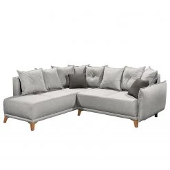 Mørteens Canapé d’angle Rutherford II - Tissu Denga / Microfibre Laci: Argent / Anthracite - Méridienne longue montable des deux côtés