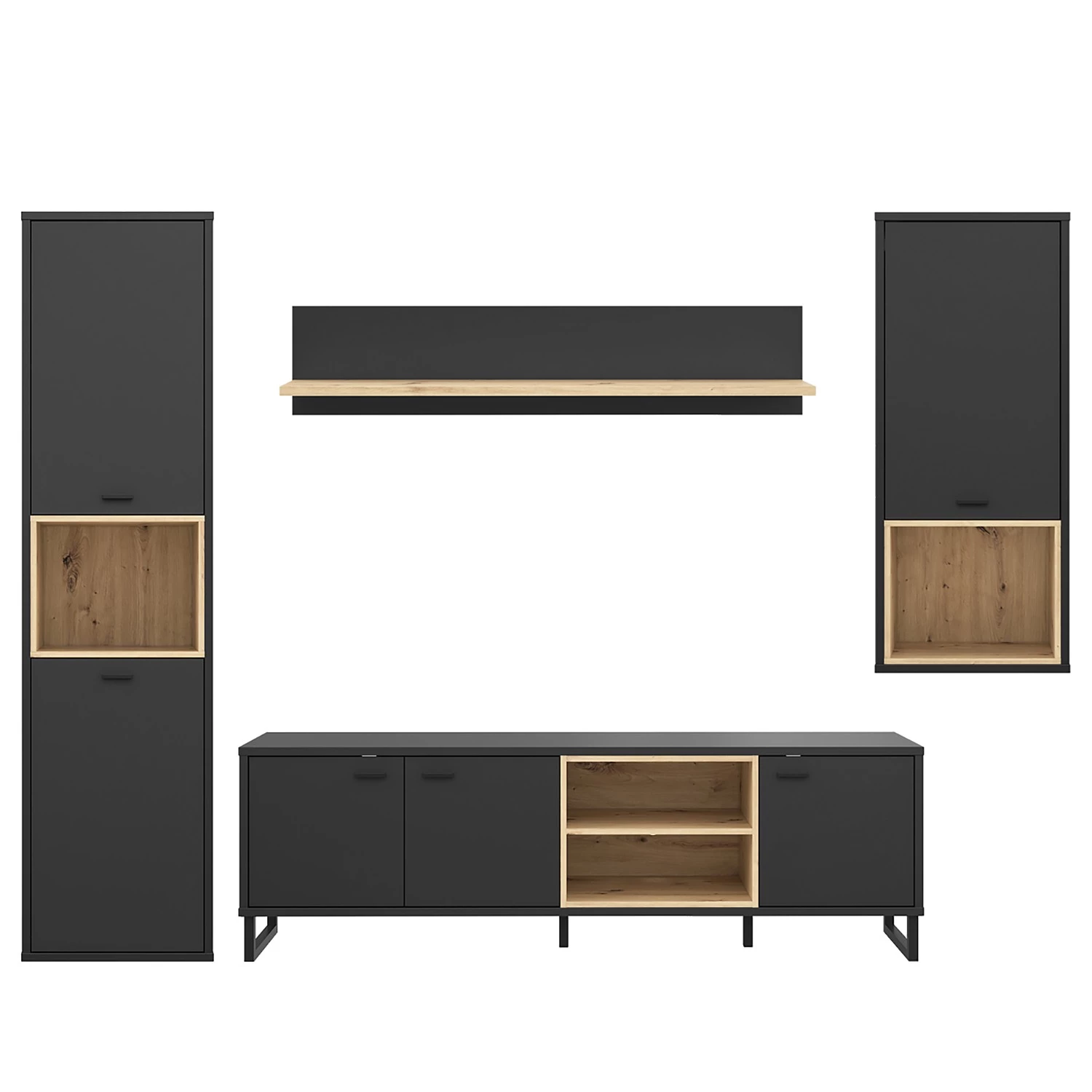 Loftscape Ensemble meubles TV Mazzo (4 éléments) - Noir / Imitation chêne artisan 5 Loftscape Ensemble meubles TV Mazzo (4 éléments) - Noir / Imitation chêne artisan – Image 3