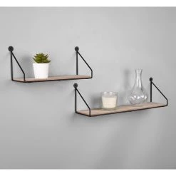 Loftscape Étagères murales Chevron Love (lot de 2) - Métal - Noir / Imitation chêne -Meubles de salon Soldes 1000341914 220323 020 MOOD DETAILS P000000001000341914 mood