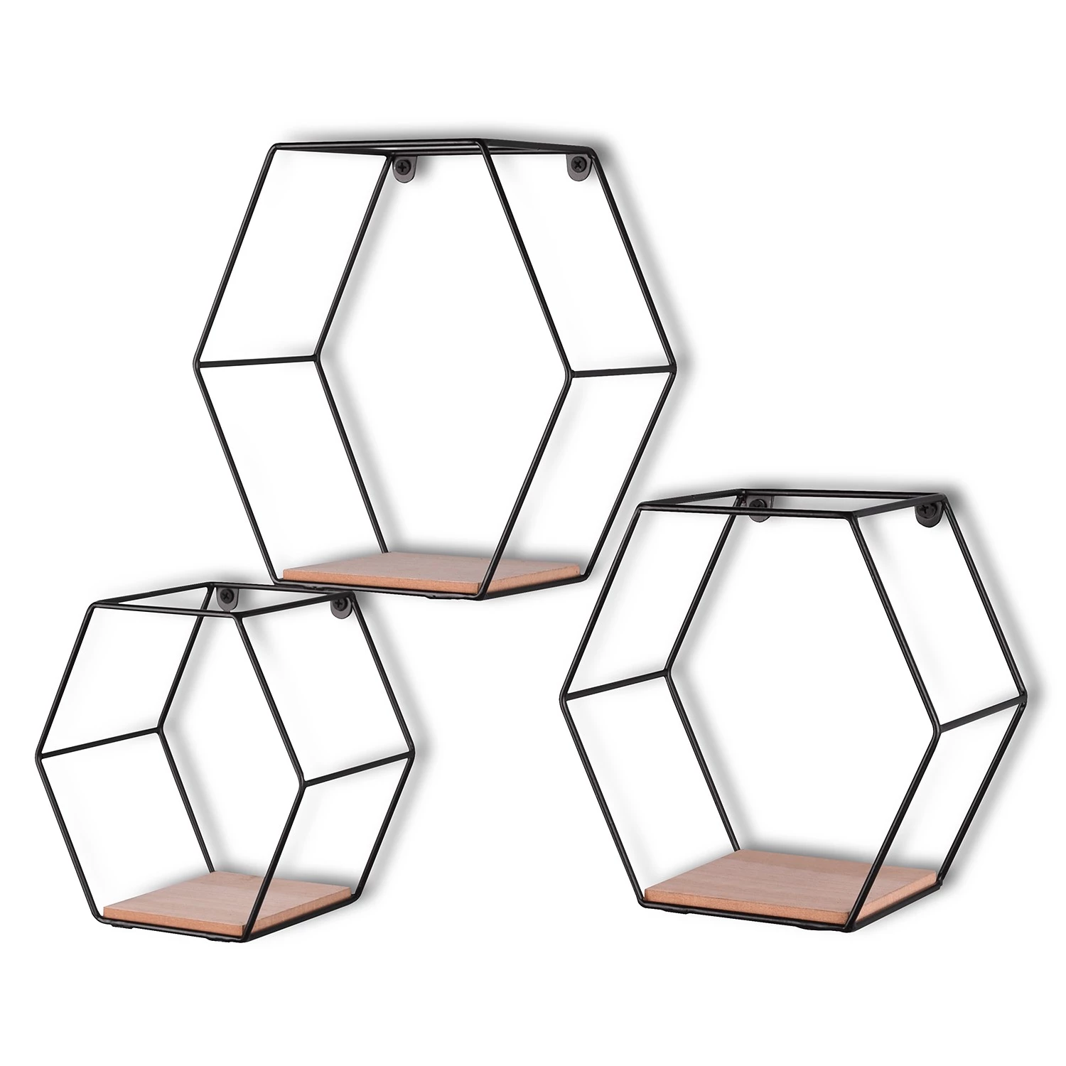 Loftscape Étagères murales Comfortline (lot de 3) - Métal - Noir / Imitation chêne 3 Loftscape Étagères murales Comfortline (lot de 3) - Métal - Noir / Imitation chêne