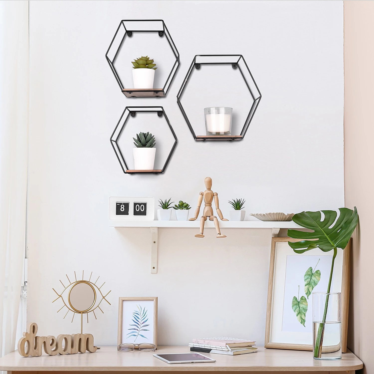 Loftscape Étagères murales Comfortline (lot de 3) - Métal - Noir / Imitation chêne 6 Loftscape Étagères murales Comfortline (lot de 3) - Métal - Noir / Imitation chêne – Image 4