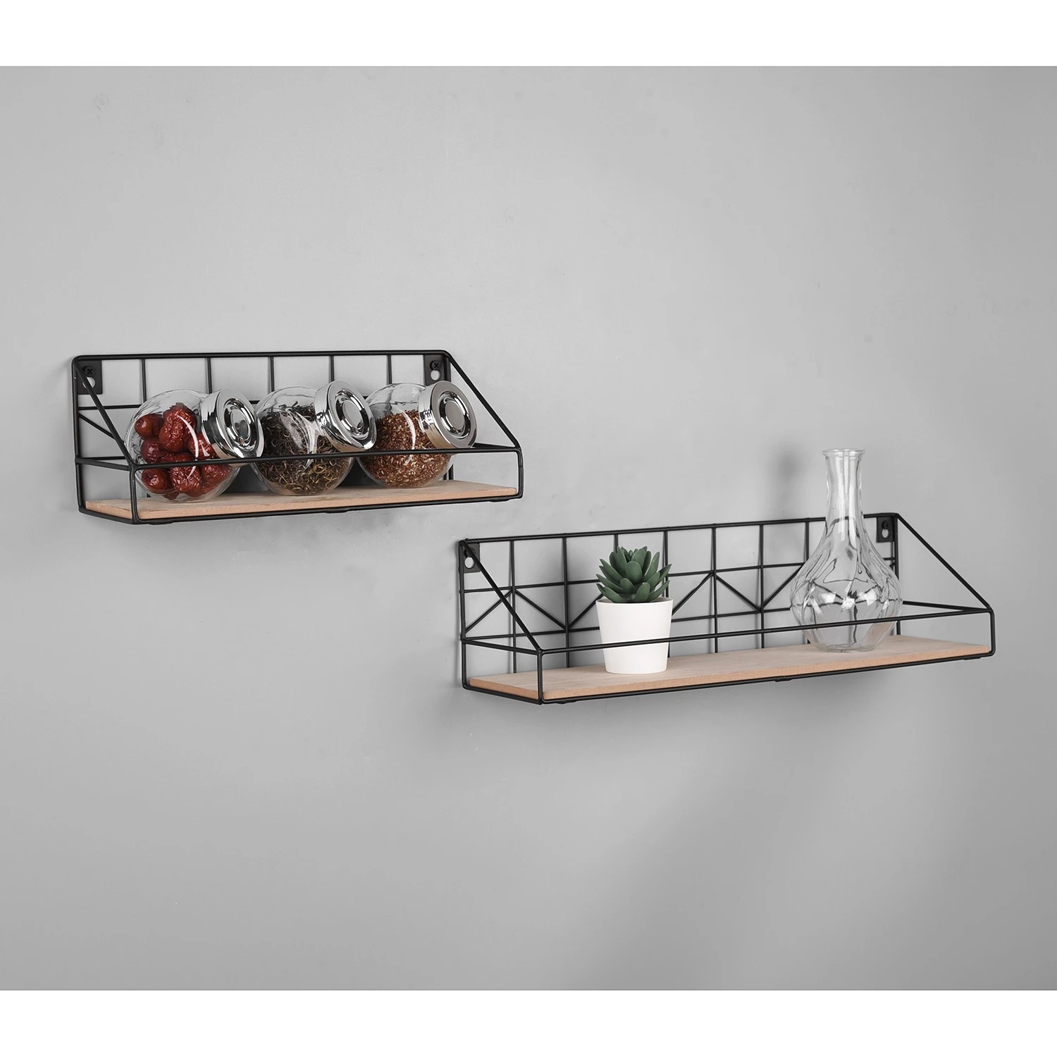 Loftscape Étagères murales Fluffy (lot de 2) - Métal - Noir / Imitation chêne 4 Loftscape Étagères murales Fluffy (lot de 2) - Métal - Noir / Imitation chêne – Image 2