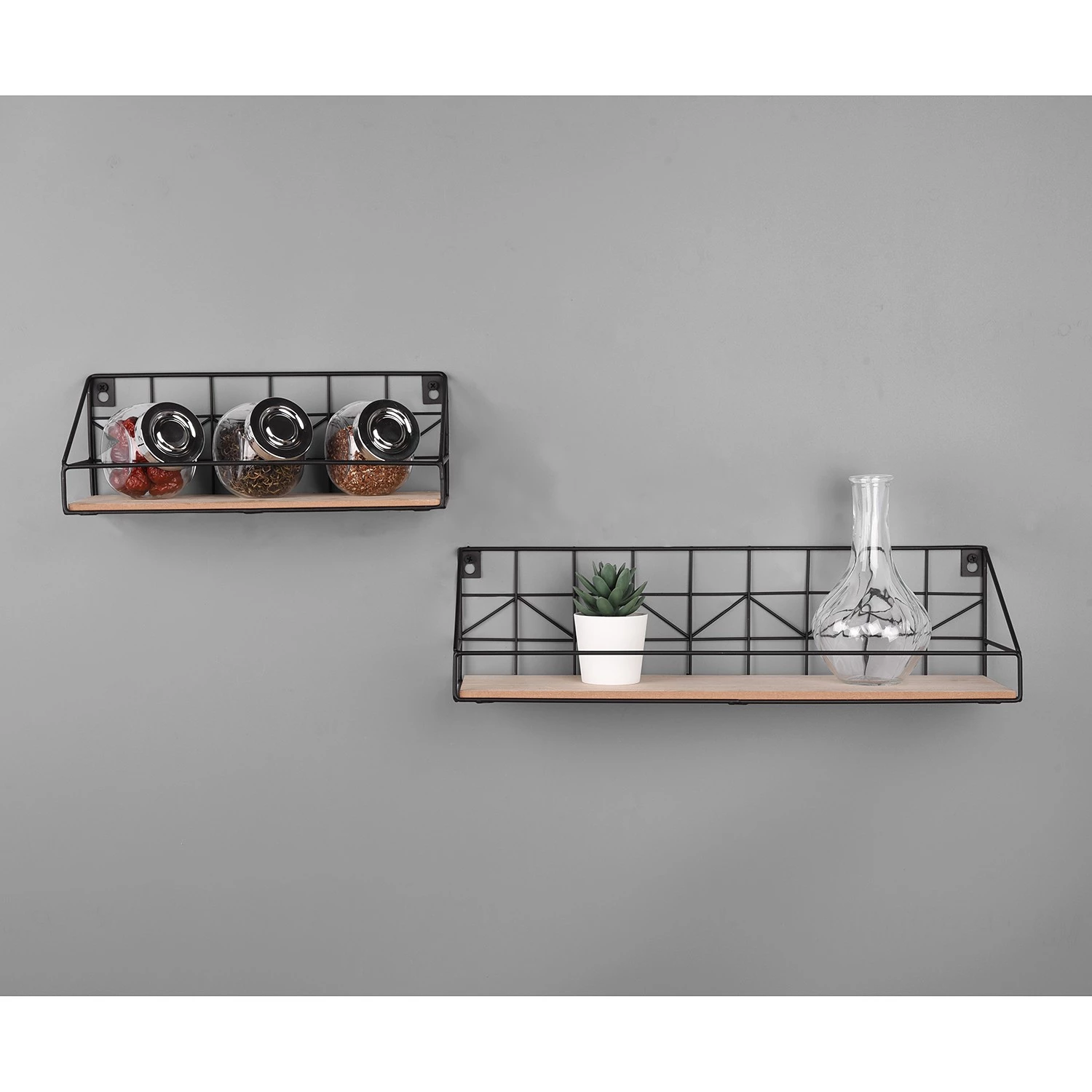Loftscape Étagères murales Fluffy (lot de 2) - Métal - Noir / Imitation chêne 5 Loftscape Étagères murales Fluffy (lot de 2) - Métal - Noir / Imitation chêne – Image 3