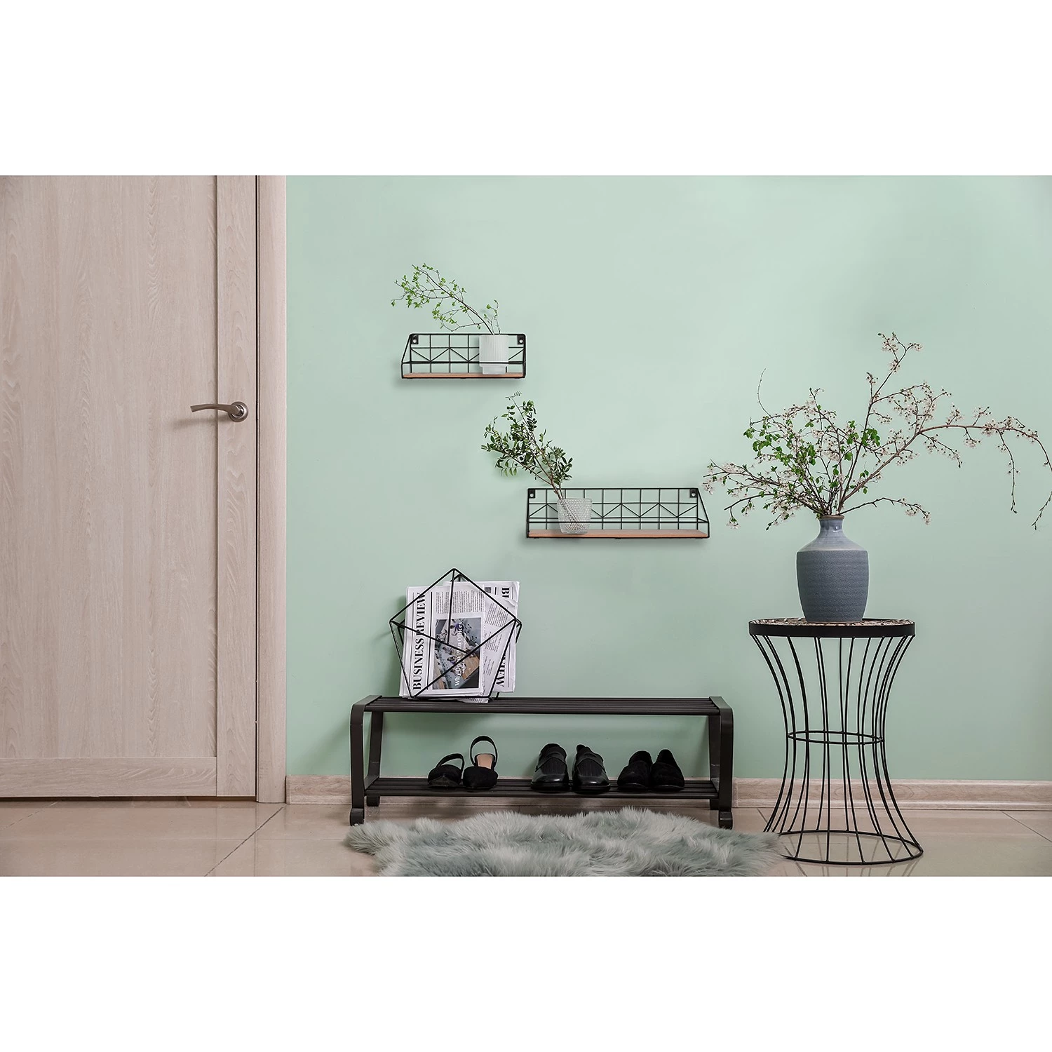 Loftscape Étagères murales Fluffy (lot de 2) - Métal - Noir / Imitation chêne 6 Loftscape Étagères murales Fluffy (lot de 2) - Métal - Noir / Imitation chêne – Image 4