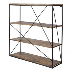 Tom Tailor Étagère murale Piketon II - Manguier massif / Aluminium - Manguier / Noir