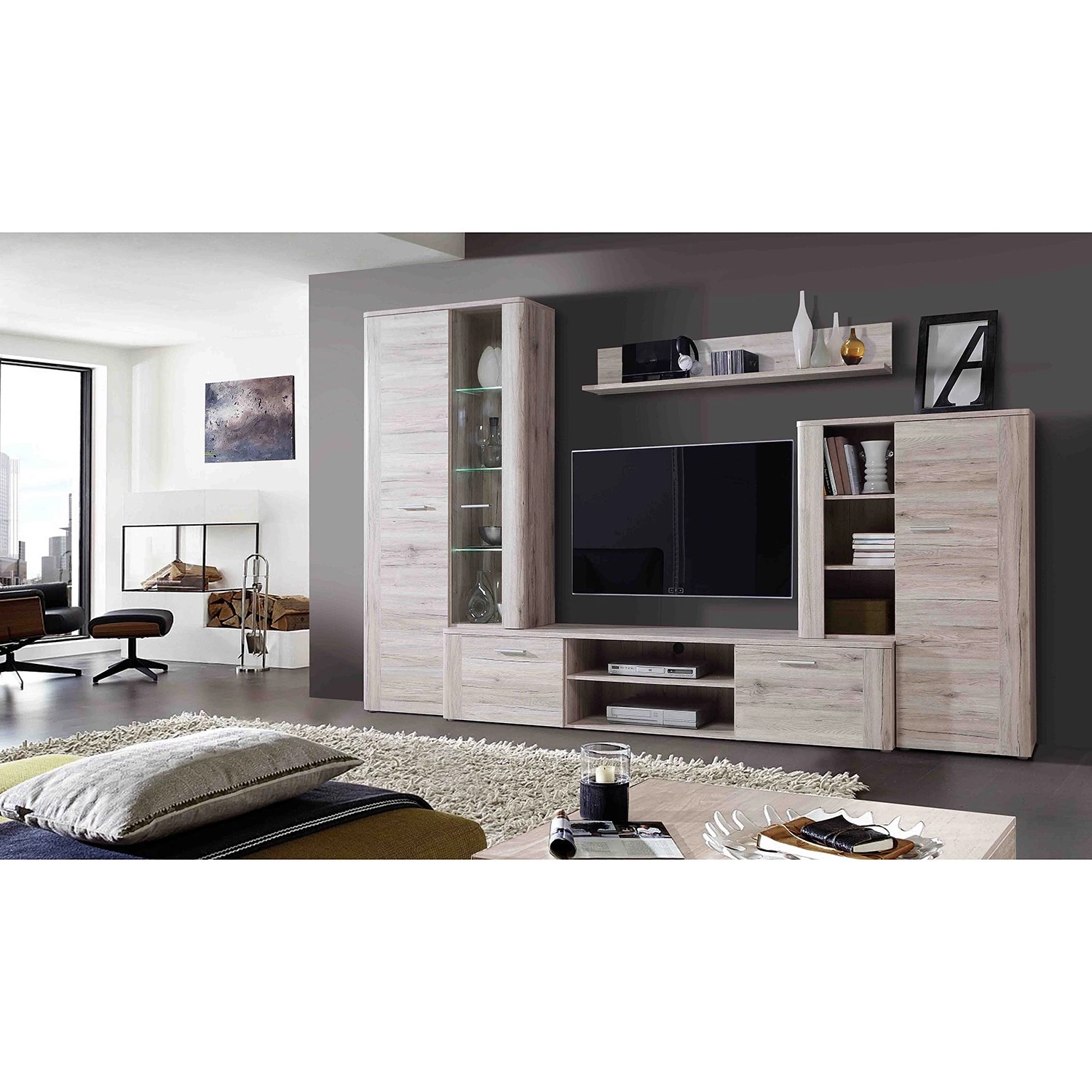 Loftscape Ensemble meubles TV Reydon (4 éléments) - Imitation chêne sable 5 Loftscape Ensemble meubles TV Reydon (4 éléments) - Imitation chêne sable – Image 3