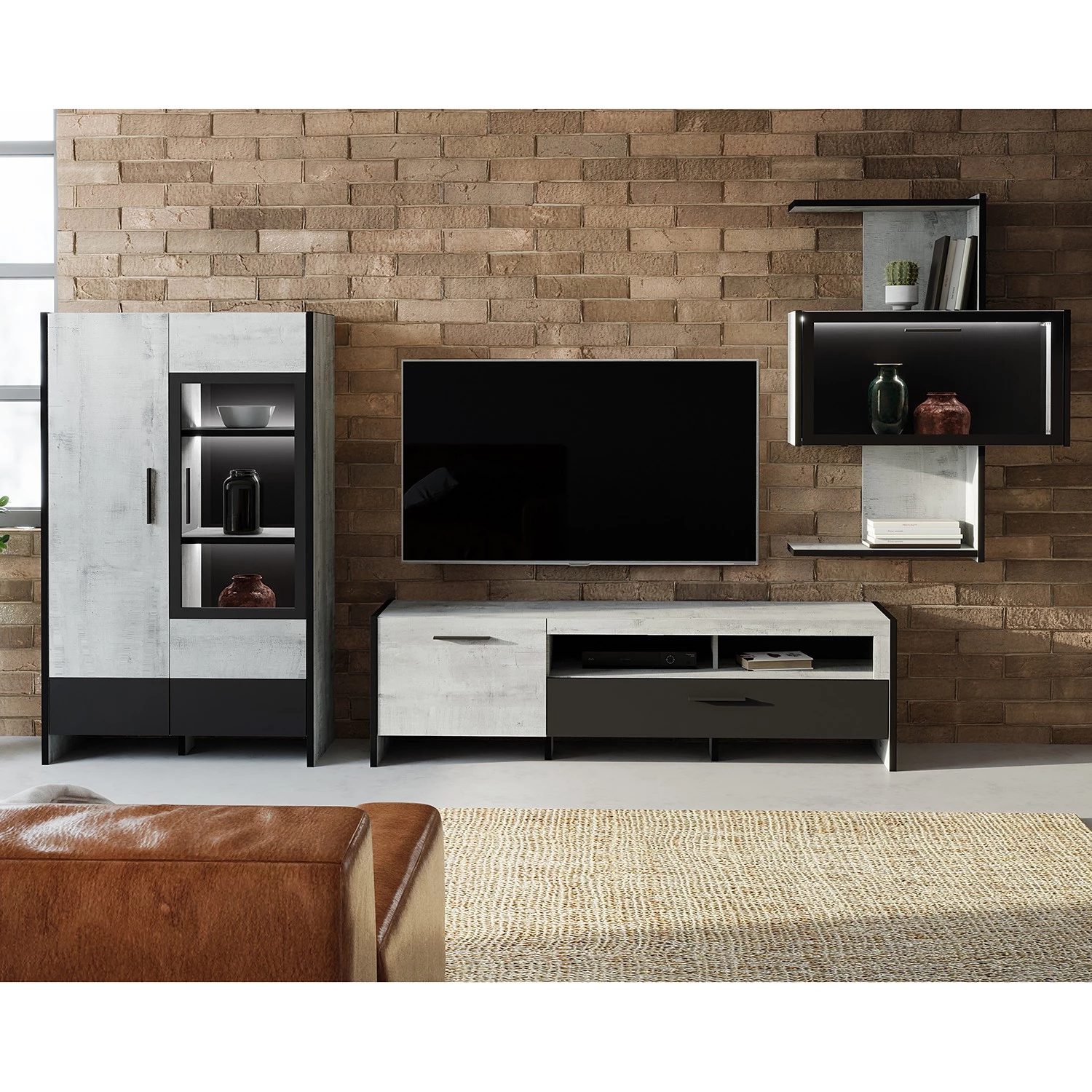 Loftscape Ensemble meubles TV Sahil (4 éléments) - Imitation chêne Sorrento gris / Noir 3 Loftscape Ensemble meubles TV Sahil (4 éléments) - Imitation chêne Sorrento gris / Noir