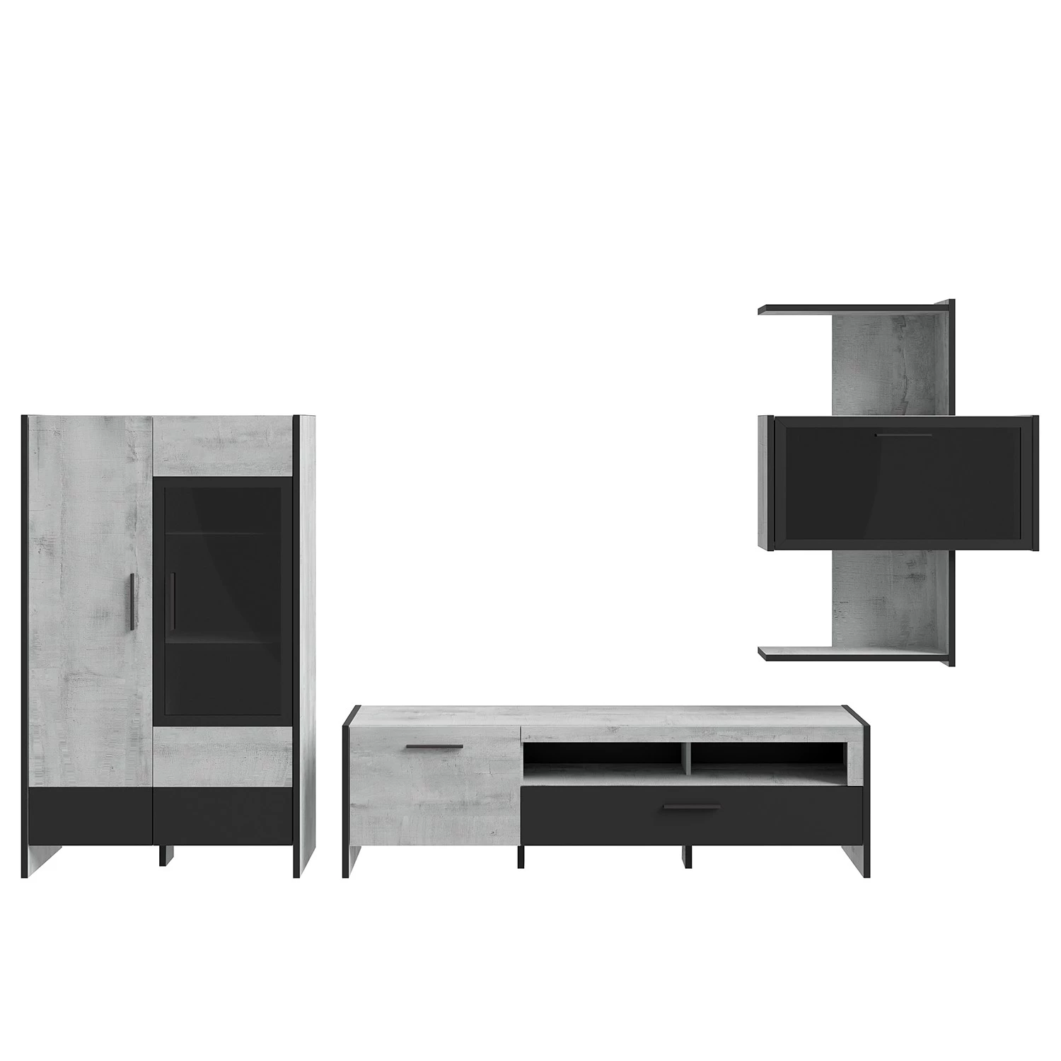 Loftscape Ensemble meubles TV Sahil (4 éléments) - Imitation chêne Sorrento gris / Noir 6 Loftscape Ensemble meubles TV Sahil (4 éléments) - Imitation chêne Sorrento gris / Noir – Image 4