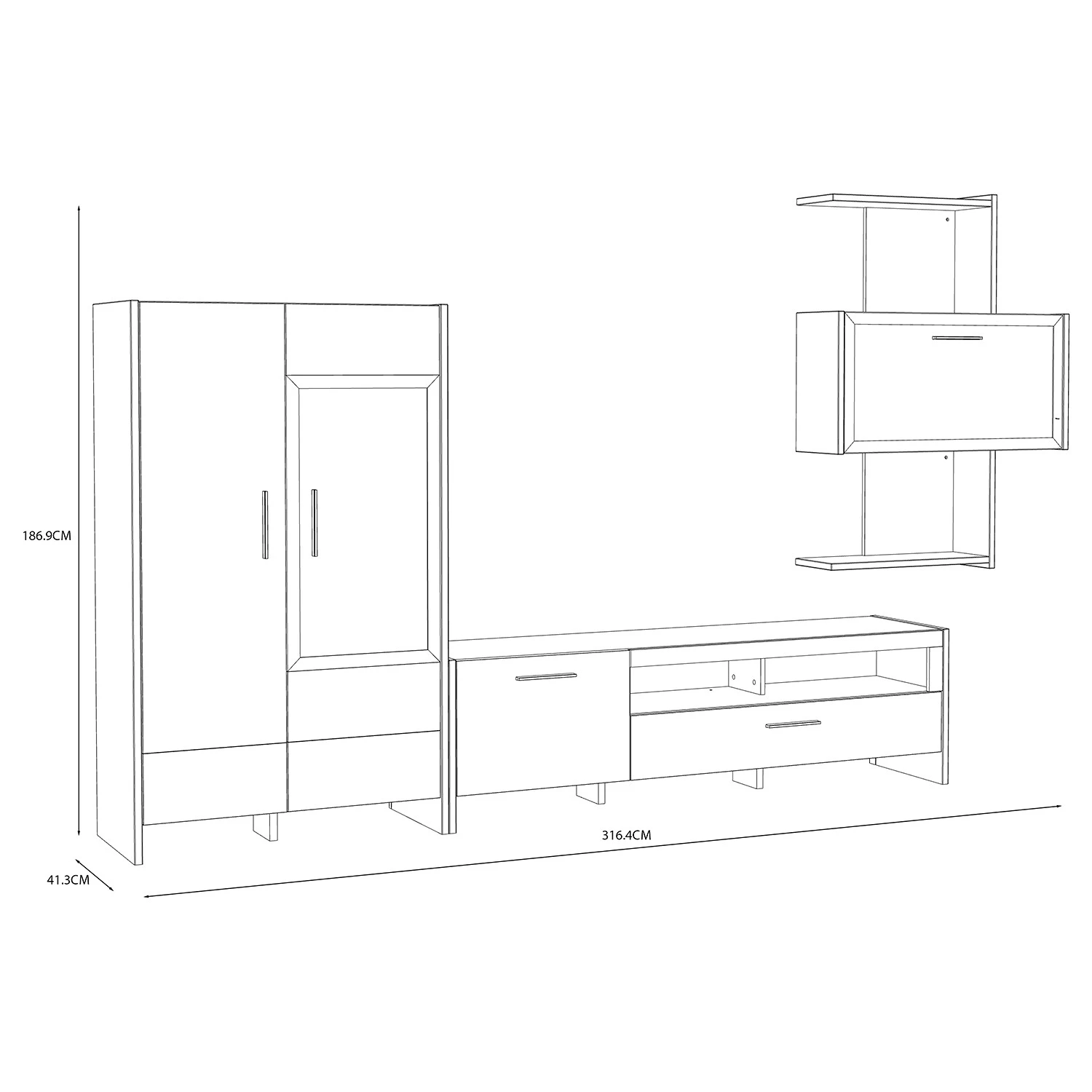 Loftscape Ensemble meubles TV Sahil (4 éléments) - Imitation chêne Sorrento gris / Noir 13 Loftscape Ensemble meubles TV Sahil (4 éléments) - Imitation chêne Sorrento gris / Noir – Image 11