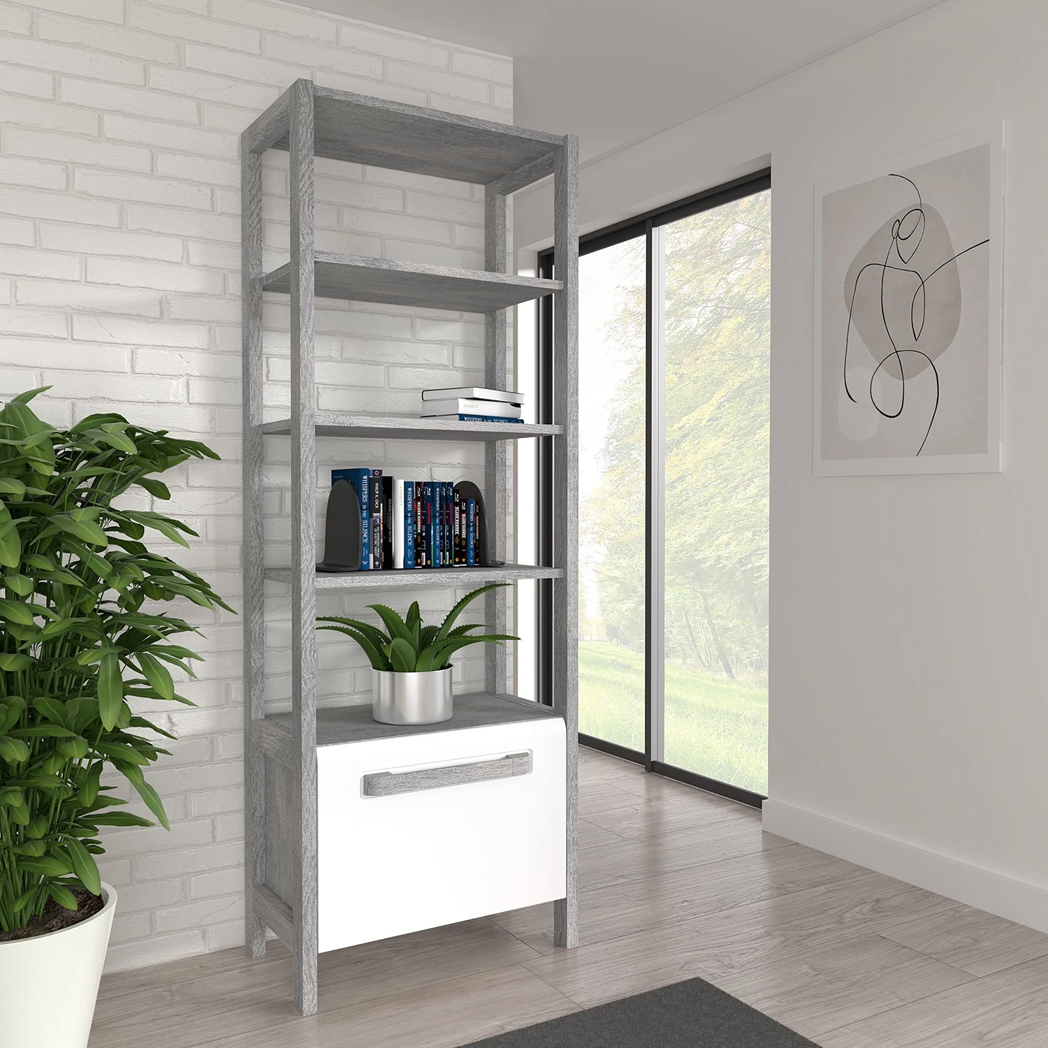 Loftscape Étagère Toscana - Blanc brillant / Imitation chêne gris 4 Loftscape Étagère Toscana - Blanc brillant / Imitation chêne gris – Image 2