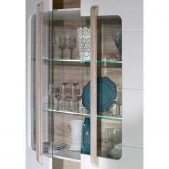 Loftscape Vitrine Toscana - Éclairage inclus Blanc brillant / Imitation chêne Nelson -Meubles de salon Soldes 1000342510 220413 050 DETAILS P000000001000342510